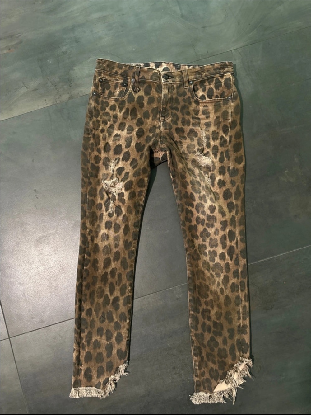 R13 Leopard Print Ankle Jeans - Brown & Black